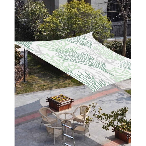 Sage Green Coral Coastal Sun Shade Sail 12'x16' Rectangle Outdoor Shade Canopy, Summer Beach Seaside Nautical Porch Shades Outdoor Sun Blocking Screen, Sunshade Cloth Covers for Patio/Deck/Garden