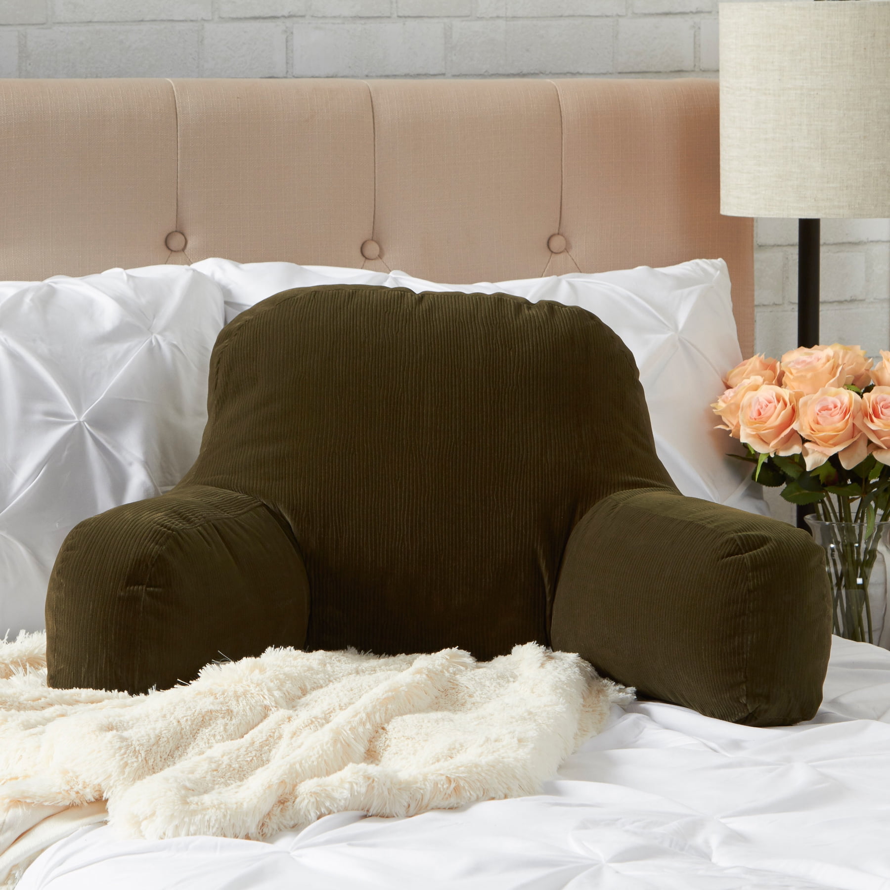 Sage Green Corduroy Microfiber Bed Rest Pillow with Arm Supports