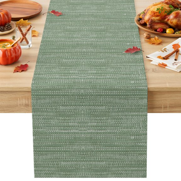 Sage Green Cotton Linen Rectangle Table Runners 13"x36", Rustic Boho Stripes Linen Print Simple Coffee Table Runner Dresser Scarves Luxury Table Runners for Wedding Party Banquet Dinner Decor