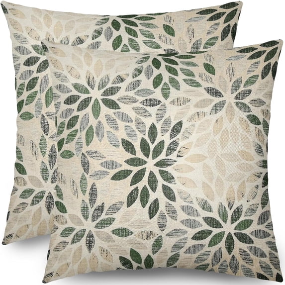 Sage Green Cream Dahlia Pillow Covers 18x18 Set of 2 Rustic Geometric Spring Floral Outdoor Decorative Throw Pillows Summer Farmhouse Pillowcases Linen Cushion Case Decor for Home Sofa Couch Bed