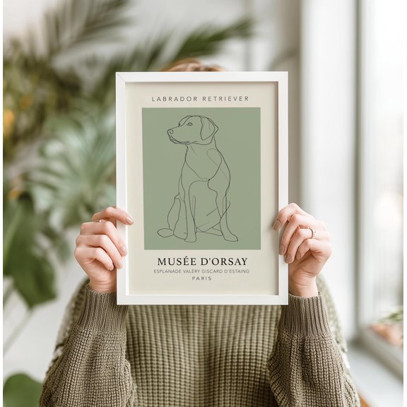 Sage Green Cream Labrador Museum Exhibition Modern Neutral Green Living Room Sage Portrait Decor Unframed Paper Print