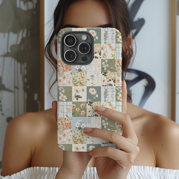 Shell Posster Blue Sage Green, Cream and Pale Blue Patchwork Floral Tough Case for Apple ...