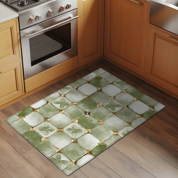 Sage Green Crystal Flower 2x3 Rug for Entryway Front Door Kitchen Sink Area, Irregular Texture Low Pile Washable Non Slip Rectangle Area Rug