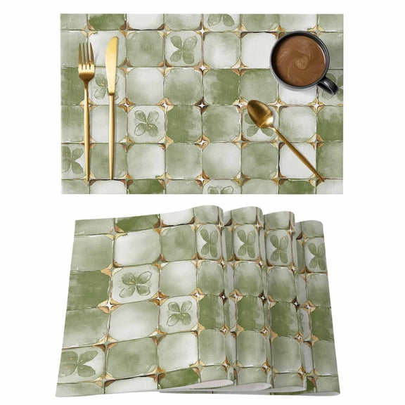 Sage Green Crystal Flower Placemats Set of 1, Irregular Texture Non-Slip Place Mats Washable Table Mats for Kitchen Dining Table Decorations Indoor/Outdoor