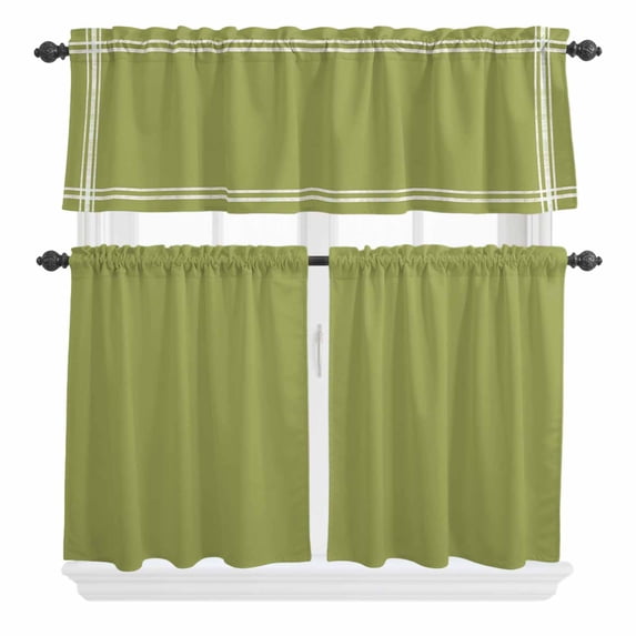 Sage Green Curtain Valances Set Olive Solid Color Kitchen Curtains 24 inch Length Rod Pocket Valance and Tiers 3 Piece Set Small Bedroom Bathroom Laundry Decor