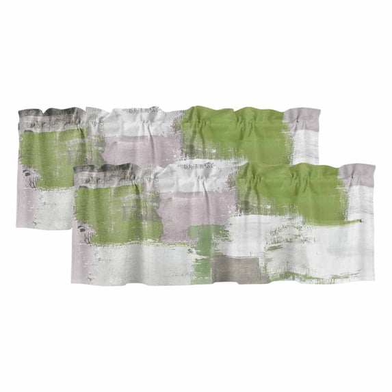 Sage Green Curtain Valances for Windows, Kitchen Valance Window Treatments Panel 2 Pack, Modern Geometric Grey Oil Painting Abstract Rod Pocket Short Curtains for Bathroom Bedroom 42 x 12 Inch