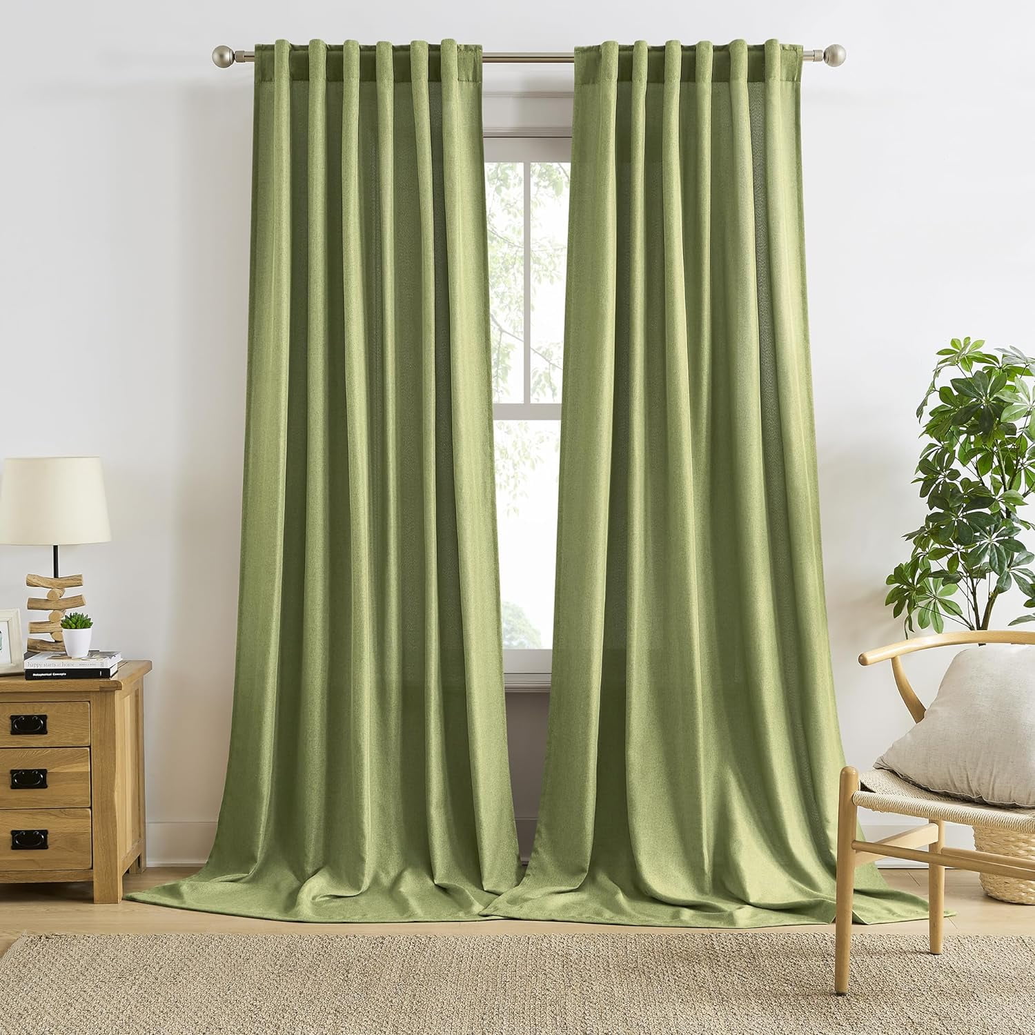 Sage Green Curtains 102 Inches Long 2 Panels Set Back Tab Rod Pocket