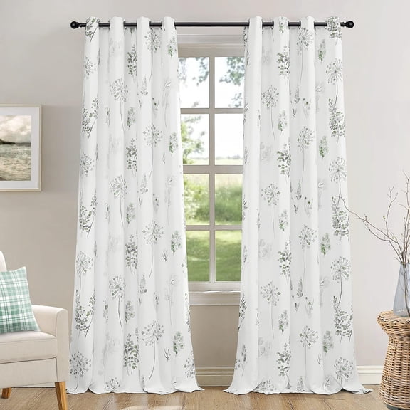 Sage Green Curtains 84 Inch Length for Living Room 2 Panels Set 80% Blackout Cottage Core Garden Wildflower Watercolor Darkening Floral Boho Curtain Drapes for Bedroom 84 Long,Light Green and Grey