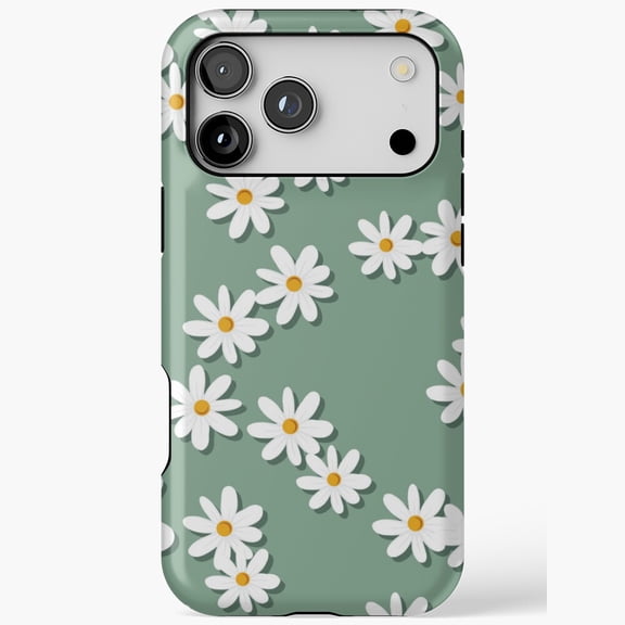 Sage Green Cute Daisy Spring Flowers iPhone Case 17 16 15 14 13 12 11 Pro Max