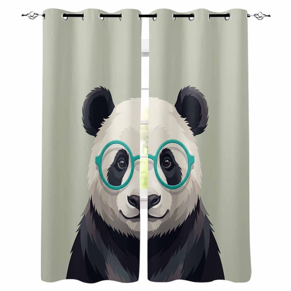 Sage Green Cute Panda Blackout Curtains 45 Inches Long, Funny Animals Modern Art Thermal Insulated Black Out Curtains, Small Darkening Window Curtain Drapes for Cafe Bedroom 42"x45" 2 Panels