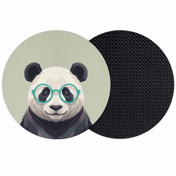 Sage Green Cute Panda Coasters Set of 2, Absorbent Coasters for Drinks, Funny Animals Modern Art Coaster for Desk Coffee Table Protection, Home Decor House Warming Gifts 4"