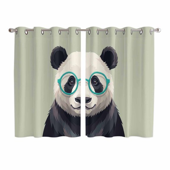 Sage Green Cute Panda Kitchen Curtains Window Panels, Funny Animals Modern Art Insulated Window Treatment Curtain, Grommet Curtains for Bedroom/Living Room/Bathroom, 2 Piece 52"Wx72"L