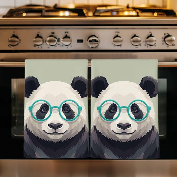 Sage Green Cute Panda Kitchen Towels Set of 1, Funny Animals Modern Art Absorbent Dish Towels for Kitchen, Microfiber Hand Towel, Quick Drying Tea Towel for Cleaning Decorative Dishcloths