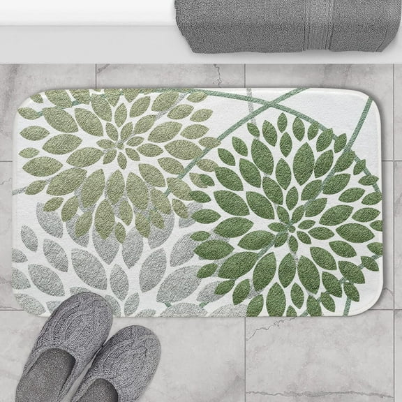 Sage Green Dahlia Bathroom Rug Bath Mat Elegant Boho Floral Non Slip Doormat Water Absorbent Area Rugs Carpet Thick Plush Door Mats Kitchen Bathtub Shower Floor Mats, 19.5 x 31.5 Inch
