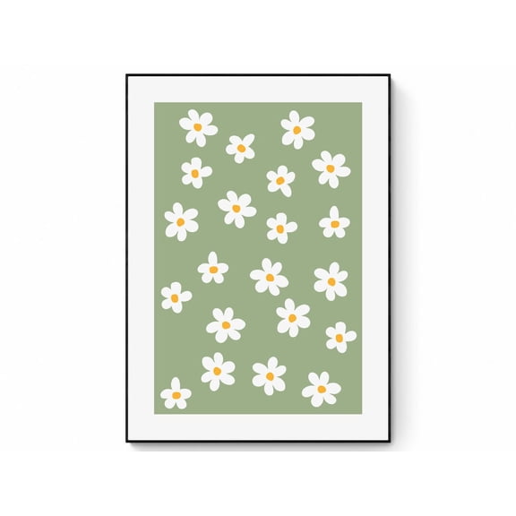 Sage Green Daisy Floral Wall Art Nursery Decor, Unframed Paper Print Size 8x12