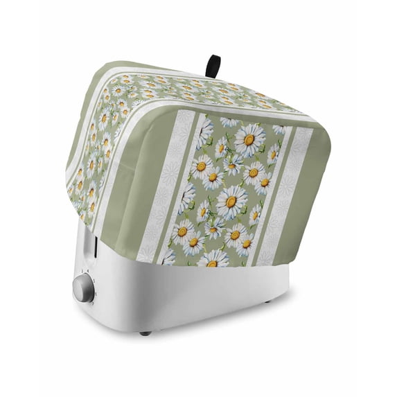 Sage Green Daisy Small Toaster Cover 2 Slice, Kitchen Appliance Covers, Farmhouse Floral Green Striped Toaster Oven Cover with Loop, Bread Machine Cover Polyester Dust Cover Protection