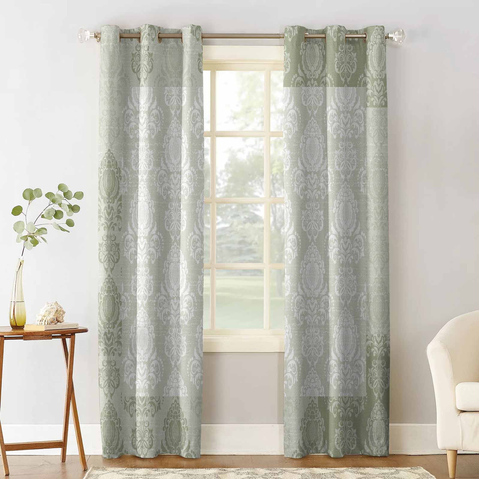 Sage Green Damask Blackout Curtains 54 Inches Length, Retro Gradient ...