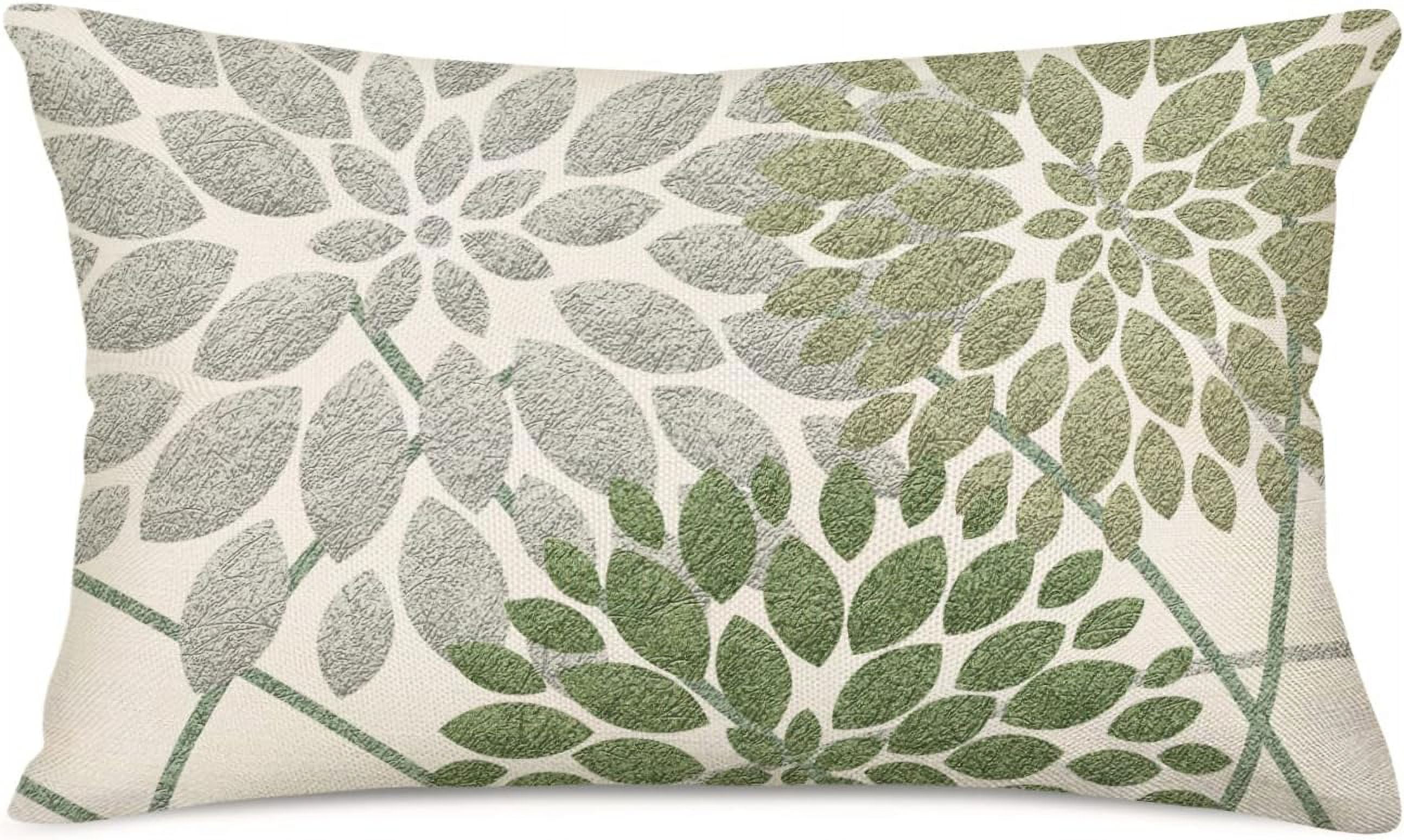 Sage Green Decorative Dahlia Boho Lumbar Pillow Covers 12x20 Inch