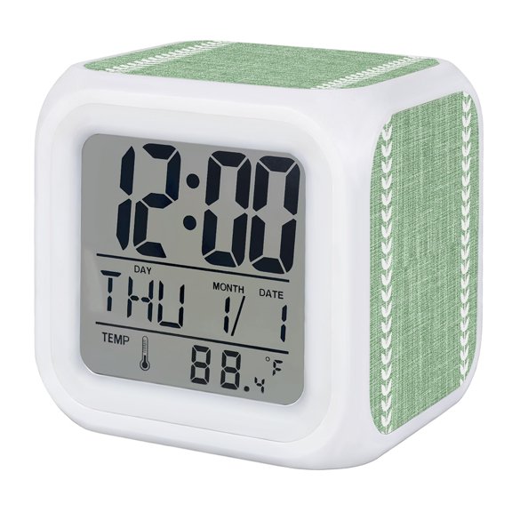 Sage Green Digital Alarm Clock for Bedrooms,Smart LED Alarm Clock with 7 Color Changing Night Light,Vintage Minimalist Botanical Stripes Pattern Silent Wake Up Clocks for Sleep Study 3.2"x3.2"