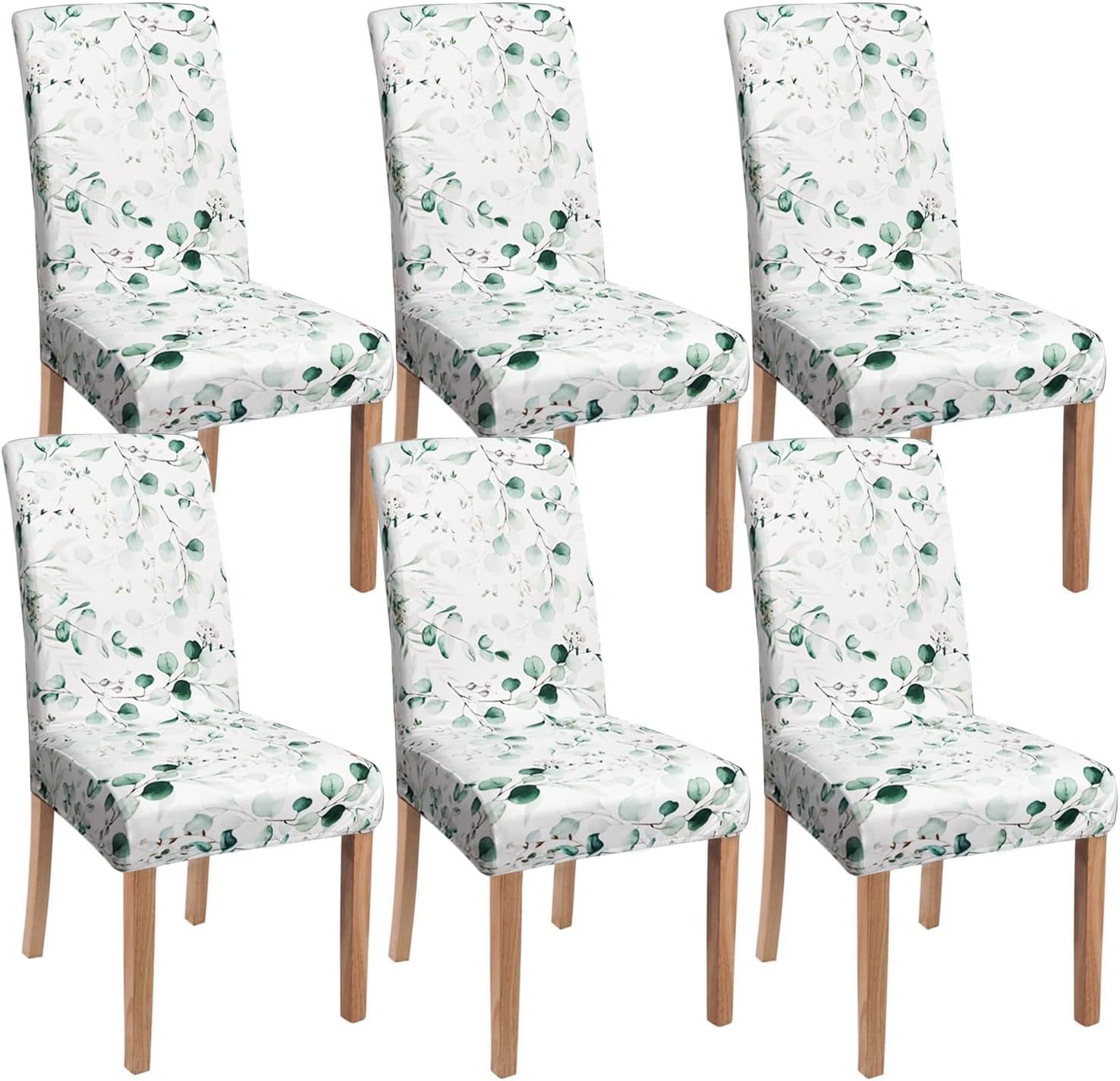 Sage Green Dining Room Chair Covers Set of 6, Farmhouse Leaf Watercolor