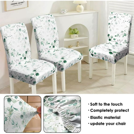 Sage Green Dining Room Chair Covers Set of 6, Farmhouse Leaf Watercolor Floral Dining Chair Covers, Stretch Removable Washable Dining Chair Covers for Holiday Kitchen Dining Room Decor