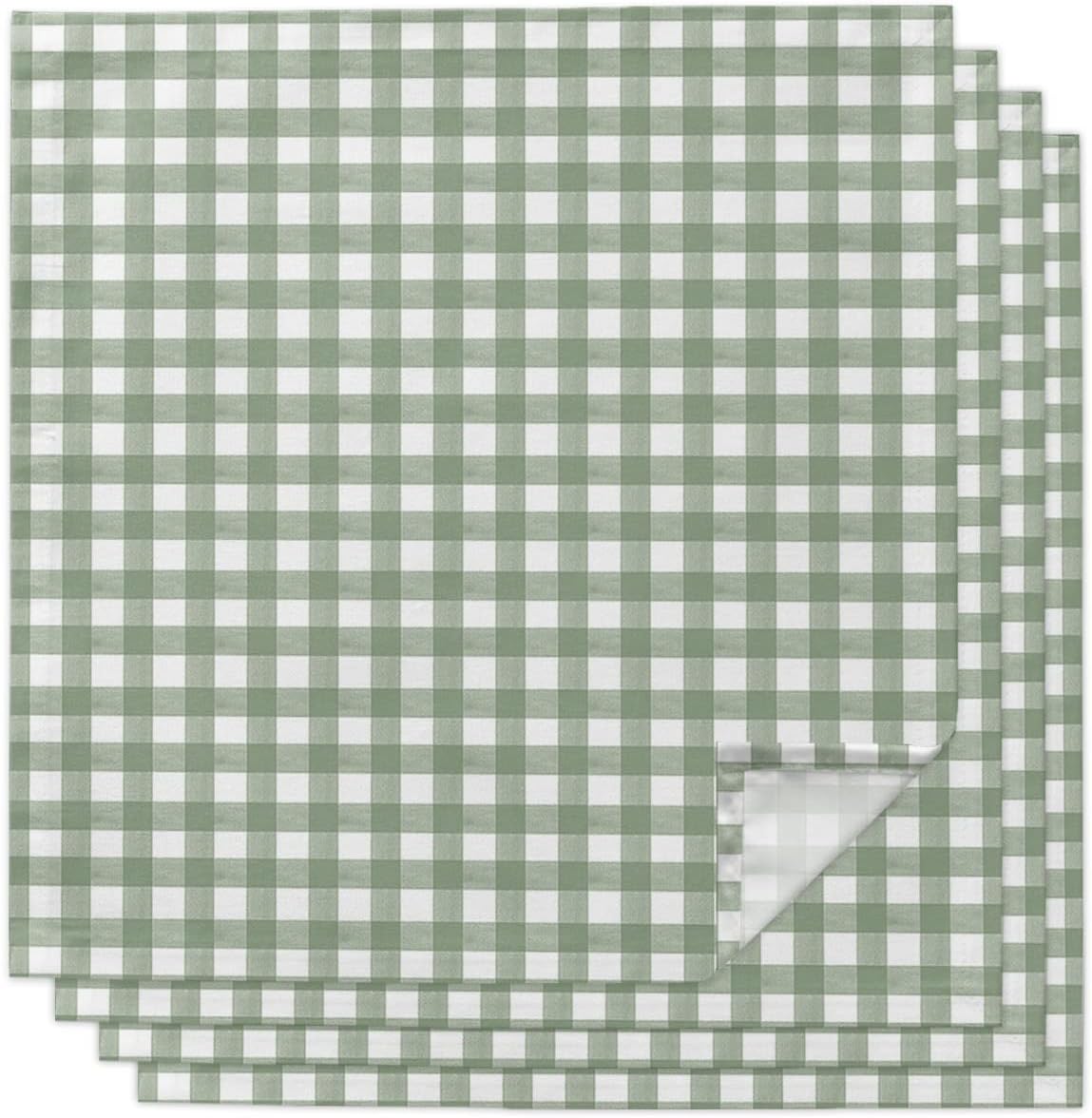 Sage Green Dinner Napkins Cloth Set of 4, Country French Rustic Buffalo