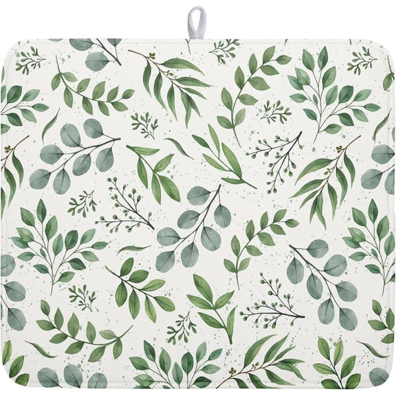 Sage Green Dish Drying Mat 16x18 In Absorbent Reversible Eucalyptus Leaves Plant Drying Mat Green Plant Dish Drying Rack Mat Spring Summer Themed Dish Drainer Mat for Kitchen Counter Coffee Bar