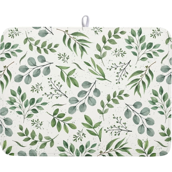Sage Green Dish Drying Mat 18x24 In Absorbent Reversible Eucalyptus Leaves Plant Drying Mat Green Plant Dish Drying Rack Mat Spring Summer Themed Dish Drainer Mat for Kitchen Counter Coffee Bar