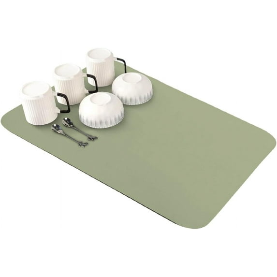 Sage Green Dish Drying Mat for Kitchen Counter, Super Absorbent Quick Dry Coffee Bar Mat Pad Thin Diatomaceous Sink Mat Non Slip Dish Drainer Mat 16''''x18'''' Farmhouse Sage Green Decor