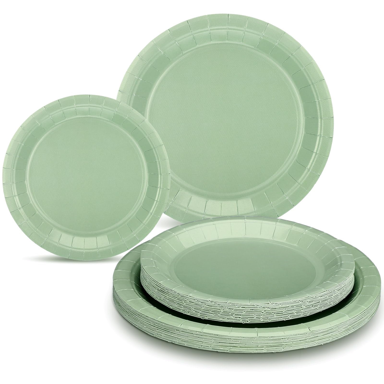 Sage Green Disposable Paper Plates for Party - 50 Pcs Bulk 7 Inch & 9 ...