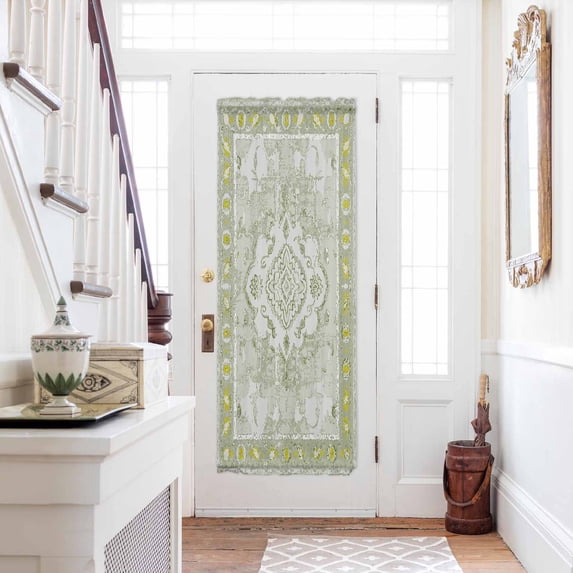 Sage Green Door Curtains for Door Window, French Sidelight Front Back Door Curtains With Tieback, Boho Retro Decorative Abstract Floral Ethnic Kitchen Rod Pocket Drapes Panel, 54"x72"