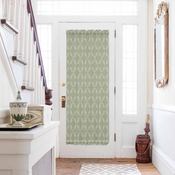 Sage Green Door Curtains for Door Window, French Sidelight Front Back Door Curtains With Tieback, Geometric Flower Leaf Diamond Plaid Retro Kitchen Rod Pocket Drapes Panel, 54"x72"