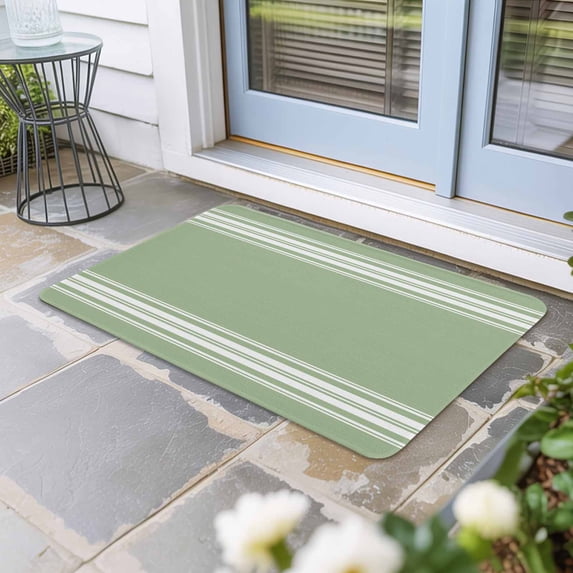 Sage Green Door Mat Indoor Outdoor, Farmhouse Sage Green White Striped Non Slip Welcome Mat with Rubber Backing, Absorbent Fabric Front Door Mats Entryway Rug for Home Patio Entrance 16"x24"