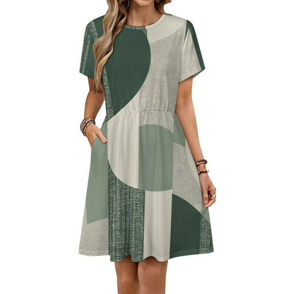 Sage Green Dress Summer Street Style Dresses Female Short Sleeve Printed Sundress