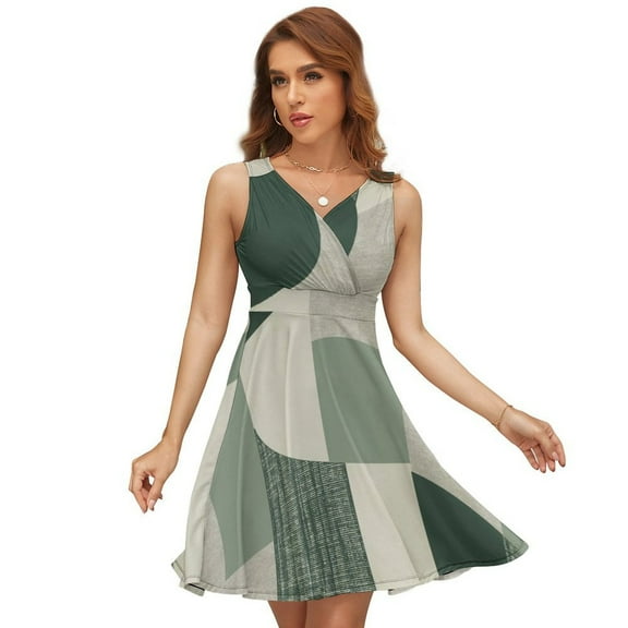 Sage Green Dress Summer Street Style Dresses Female Sleeveless Printed Sundress
