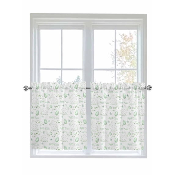 Sage Green Easter 2 Panel Kitchen Curtains for Small Windows, Watercolor Spring Bunny Eggs Bathroom Tier Curtain, Short Window Treatment for Bedroom/Living Room 55"x36"