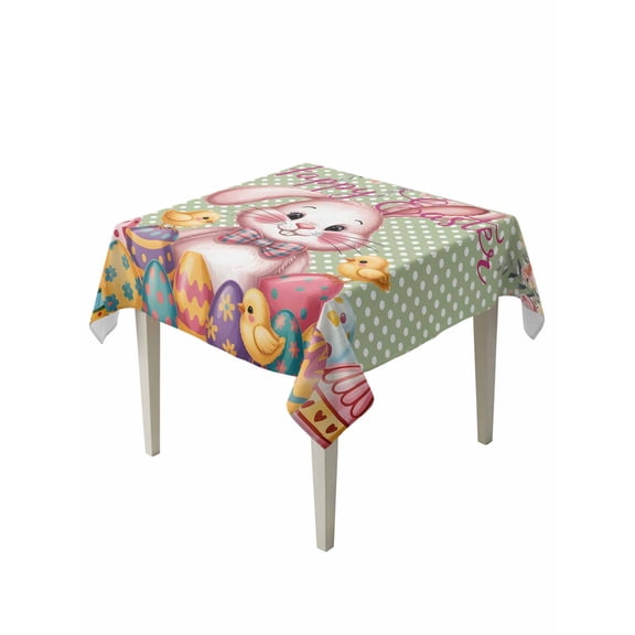 Sage Green Easter Bunny Suqare Tablecloth - 54 x 54 Inch, Spring Easter Eggs Chicken Dots Waterproof & StainResistant Tablecloth, Washable Oil-proof Table Cover for Dining/Party/Wedding/Buffet