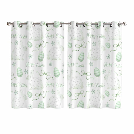 Sage Green Easter Kitchen Curtains Window Panels, Watercolor Spring Bunny Eggs Insulated Window Treatment Curtain, Grommet Curtains for Bedroom/Living Room/Bathroom, 2 Piece 52"Wx63"L