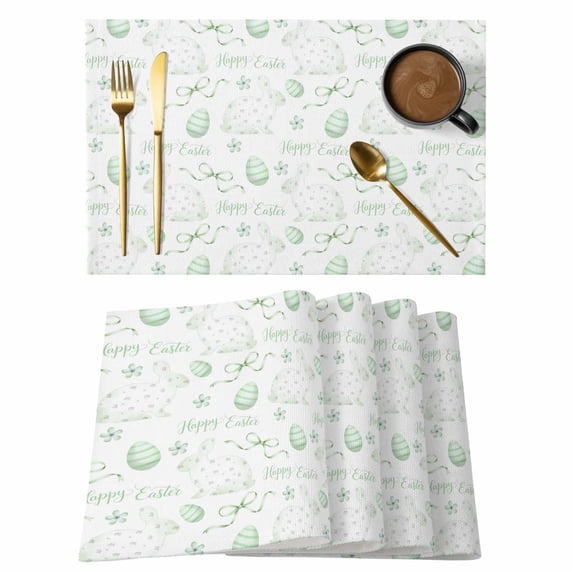 Sage Green Easter Placemats Set of 4, Watercolor Spring Bunny Eggs Placemats for Dining Table, Place Mats for Kitchen Tabletop, Waterproof Wipeable Dining Table Mats Set