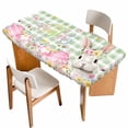 thumbnail image 1 of Sage Green Easter Table Cloths for 4 Foot Rectangle Tables, Spring Easter Bunny Eggs Floral Plaid Patio Waterproof Elastic Fitted Tablecloths, Washable Rectangular Table Cover for Camping, 1 of 8