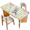 thumbnail image 1 of Sage Green Easter Table Cloths for 6 Foot Rectangle Tables, Spring Watercolor Bunny Eggs Flower Plaid Patio Waterproof Elastic Fitted Tablecloths, Washable Rectangular Table Cover for Camping, 1 of 8