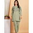 thumbnail image 1 of Sage Green Embroidered Button-Front Co-Ord Set in Viscose Rayon, 1 of 5