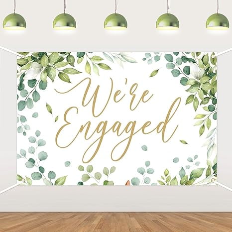 Sage Green Engagement Backdrop Vinyl Photo Booth Prop, Happy Engagement Photo Background for Wedding, Bridal Shower & Bachelorette Party Decorations