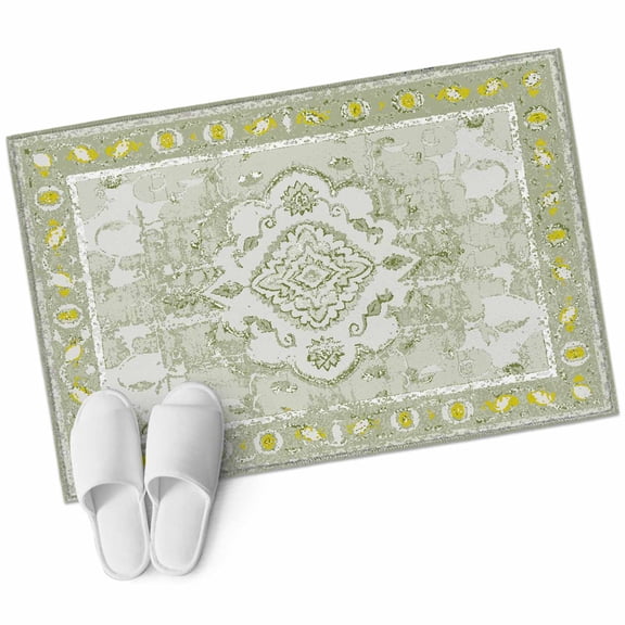 Sage Green Entryway Rug 2x3 Area Rug Washable Indoor Doormat Small Bathroom Rugs Low Pile Accent Throw Rugs Boho Retro Decorative Abstract Floral Ethnic Floor Carpet for Kitchen Bedroom Entrance