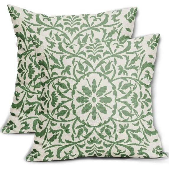 Sage Green Ethnic Boho Pillow Covers 16 X 16 Inch Bohemian Carpet Style Vintage Sage Flower Print Decorative Throw Pillows Outdoor Linen Square Cushion Case Farmhouse Decor for Home Sofa Bed Set of 2