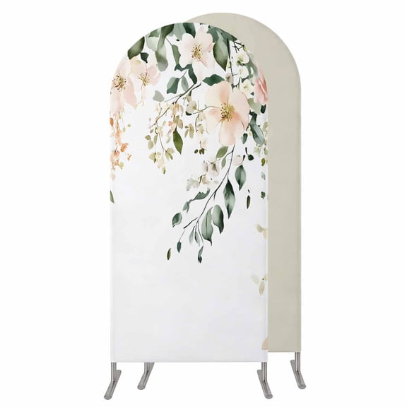 Sage Green Eucalyptus Arch Backdrop Cover 4 FT,Spandex Wedding Arch Stand Covers Stretchy Backdrop,Vintage Spring Floral Leaves Round Top Party Arched Background for Birthday Event Baby Shower Decor