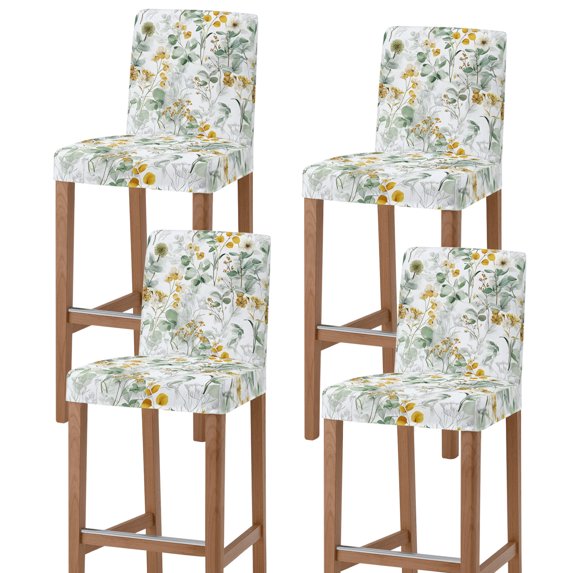 Sage Green Eucalyptus Bar Stool Cover Set of 4, Spring Floral Botanical Farmhouse Stretch Bar Chair Cover, Removable Washable Pub Counter Stool Chair Slipcover for Kitchen Dining Room Pub Cafe