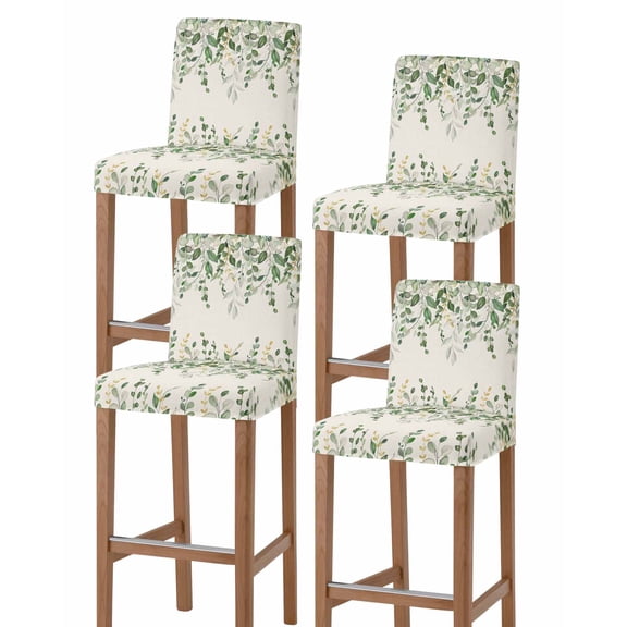 Sage Green Eucalyptus Bar Stool Covers Set of 4, Farmhouse Weeping Leaves Linen Stretch Washable Bar Chair Covers with Backs, Removable Pub Counter Height Chair Cover for Kitchen Dining Room Cafe