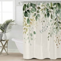 Sage Green Eucalyptus Bathroom Curtain 72 Inch Shower Curtain with Hooks, Country Leaf Plants Retro Beige Waterproof Polyester Bath Curtain Washable Bathtub Curtain 60''x 72''