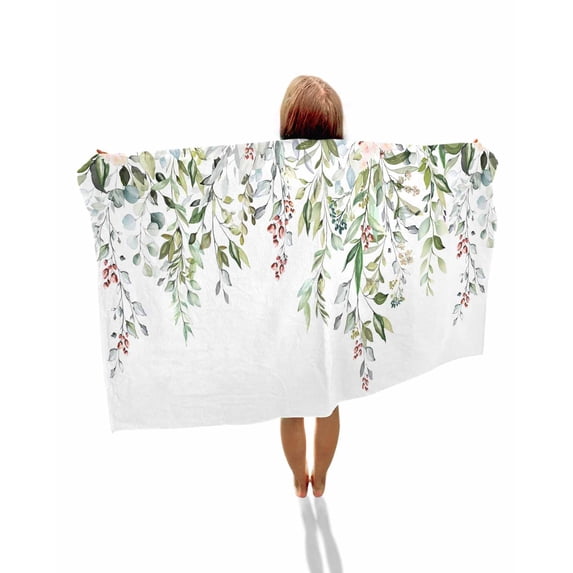 Sage Green Eucalyptus Beach Towels Oversized Super Absorbent, Aesthetics Floral Farm Foliage Lightweight Bath Towel Quick Dry Sets For Bathroom/Pool/Rv Camping/Beach Play/Gym Room/Picnic 30"x60"